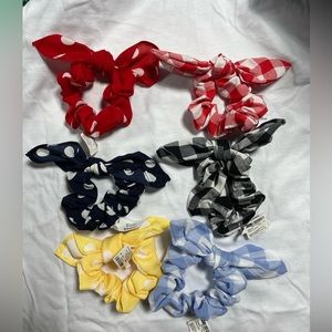 Claires polka dot and plaid scrunchies